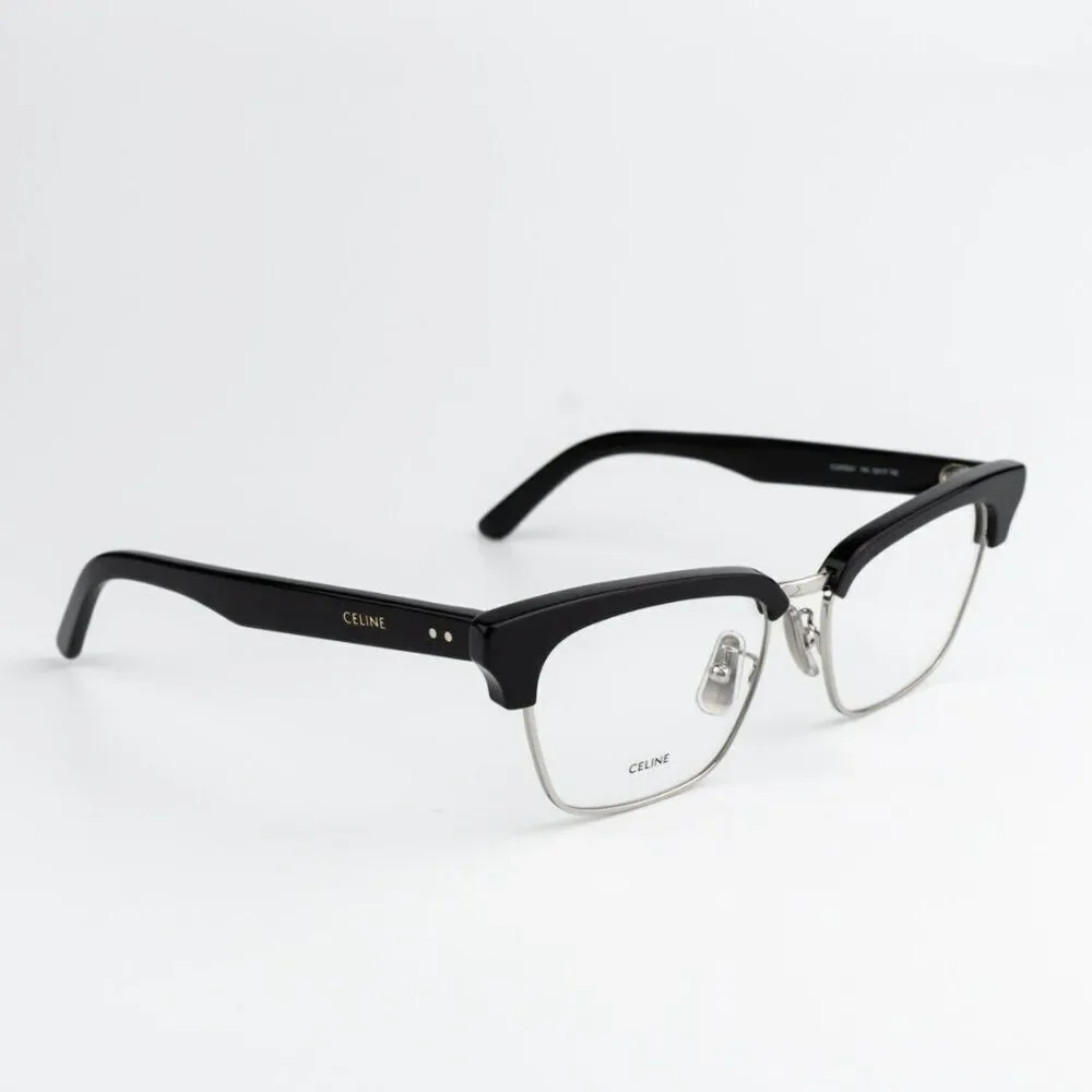 SALE! NEW Celine CL50026U 016 Shiny Palladium Black Women Square Eyeglasses